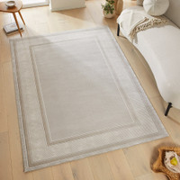 grey beige modern rug living room with white decor