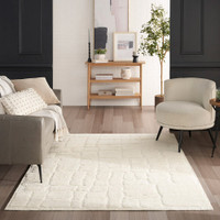 ivory wool rug in a room with matching decor
