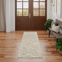grey abstract rug in a room with matching decor