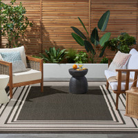 black geometric indoor outdoor rug outside