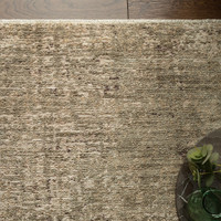 green abstract rug in a living room with matching decor