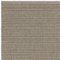 Clean corner finish of a neutral beige-gray woven wool rug with a distinct linear texture.