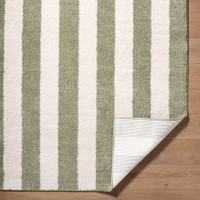 Fossay Washable Striped Shaggy Green Rug