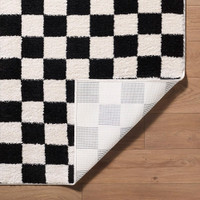 Fossay Washable Checkered Shaggy Black Rug