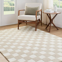 Klopp Modern Wool Checkered Beige Rug
