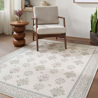 Thistle Floral Washable Ivory Rug