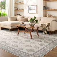 Thistle Floral Washable Ivory Rug