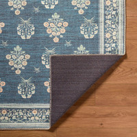 Thistle Floral Washable Blue Rug