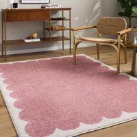 Fossay Washable Border Shaggy Pink Rug