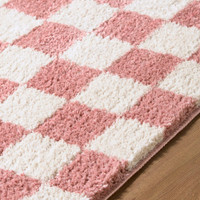 Fossay Washable Checkered Shaggy Pink Rug
