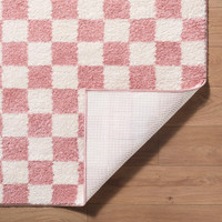 Fossay Washable Checkered Shaggy Pink Rug