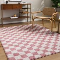 Fossay Washable Checkered Shaggy Pink Rug