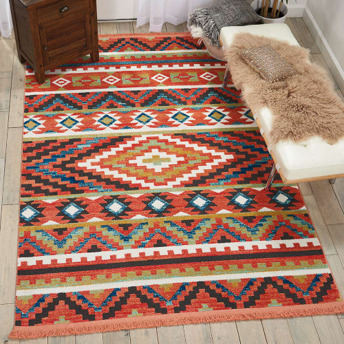 Navajo tribal fringe rug Orange NAV04