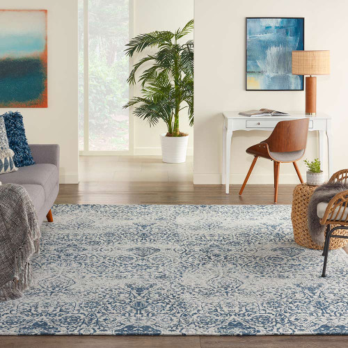 Damask Faded Rug Ivory Navy DAS06 152x213 cm