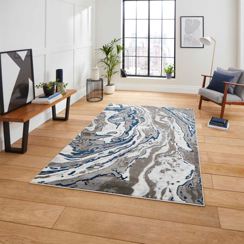 Grey Navy Rug Abstract Apollo GR584