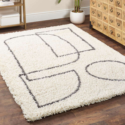Origins Artisan Picasso White Grey Modern Shaggy Rug