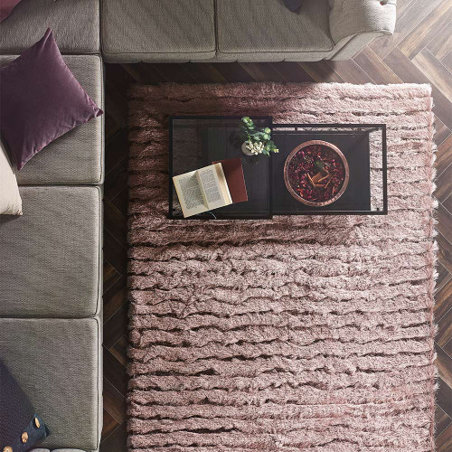 Origins Carved Glamour Blush Pink Ridged Shaggy Rug