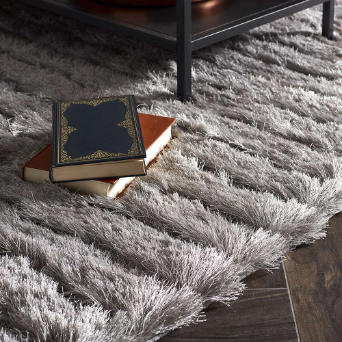 Origins Carved Glamour Silver Ridged Shaggy Rug