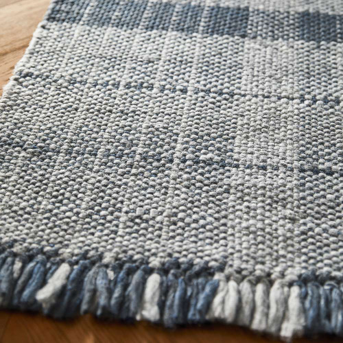 Origins Highland Check Navy Tartan Fringe Recycled Rug