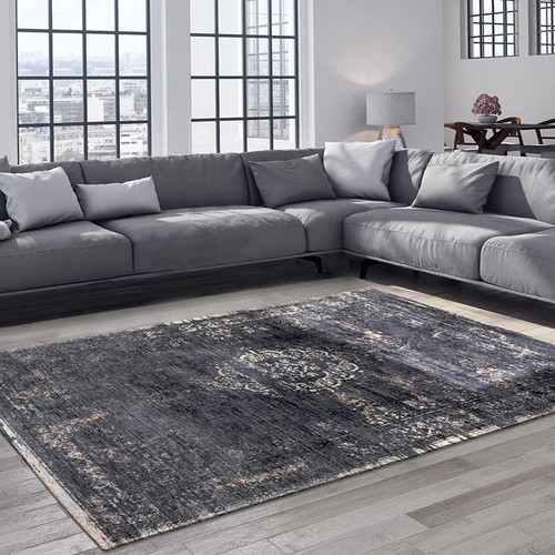 Medallion Mineral Black 8263 Indoor Outdoor Washable Eco Rug