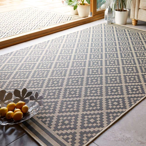 Outdoor Moretti Beige Anthracite Patterned Garden Rug