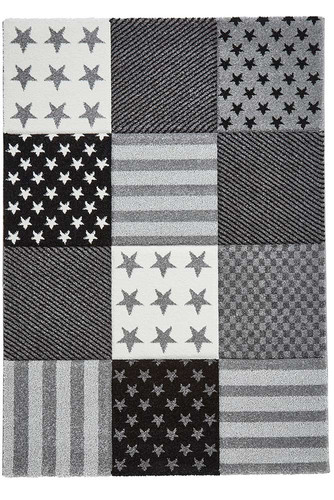 Brooklyn 777 Childrens Stars and Stripes Black and Grey Rug 60x120cm