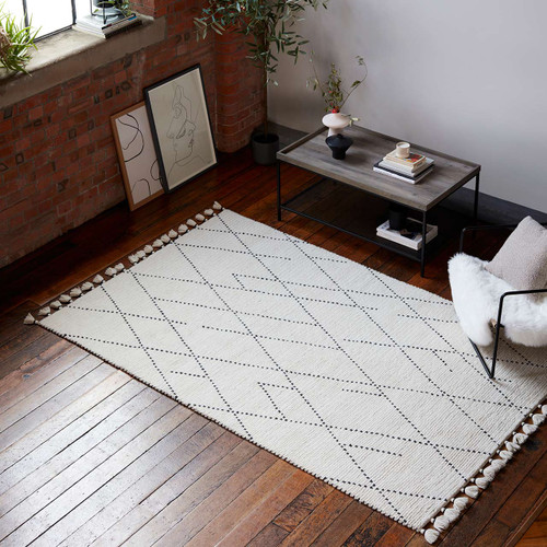 Nepal Cream Black Linear Rug Indian Wool