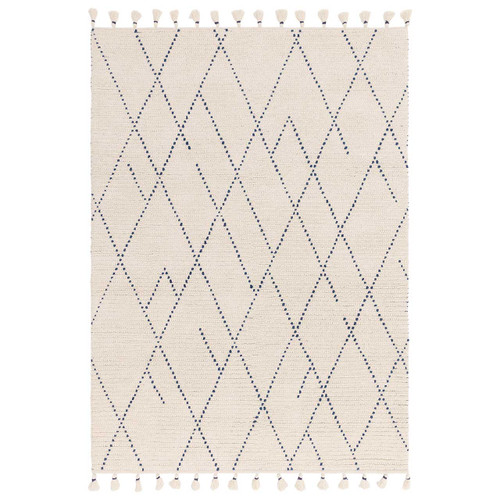Nepal Cream Blue Linear Rug Indian Wool
