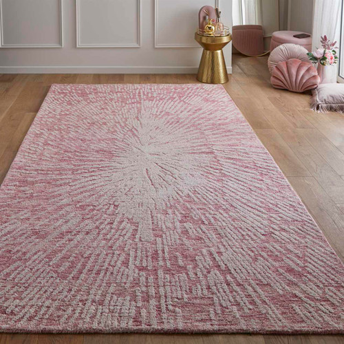Hampton Burst Modern Pink Ivory Wool Rug