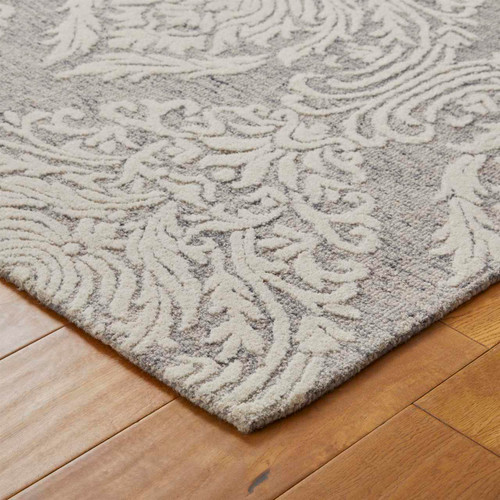Hampton Damask Grey Ivory Wool Rug