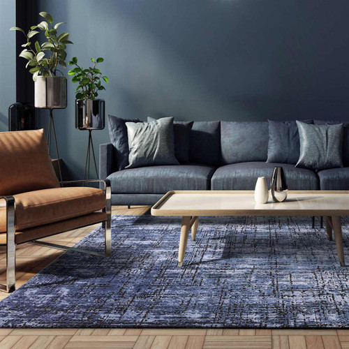 Kuza Abstract Navy Velvet Soft Rug