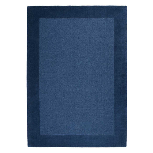 Colours Blue Wool Rug Plain Border Runner