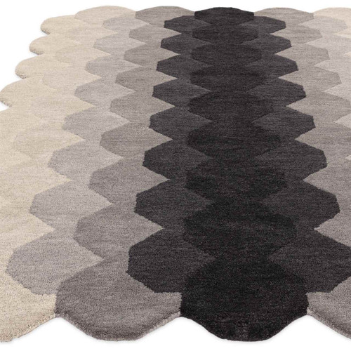Hive Charcoal Geometric Thick Wool Rug