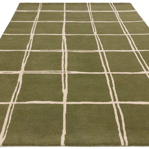 Albany Wool Rug Grid Olive Green