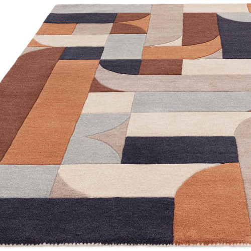 Matrix 88 Klotski Terracotta Brown Thick Wool Rug