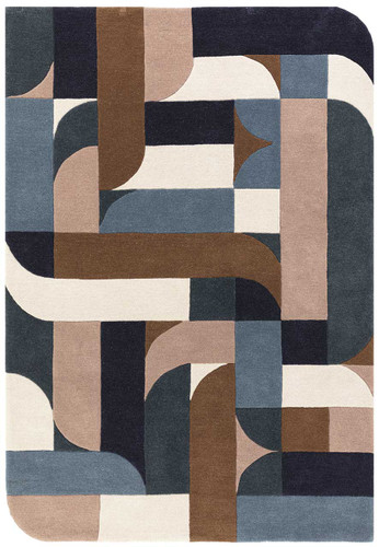 Matrix 89 Klotski Teal Brown Stylish Thick Wool Rug