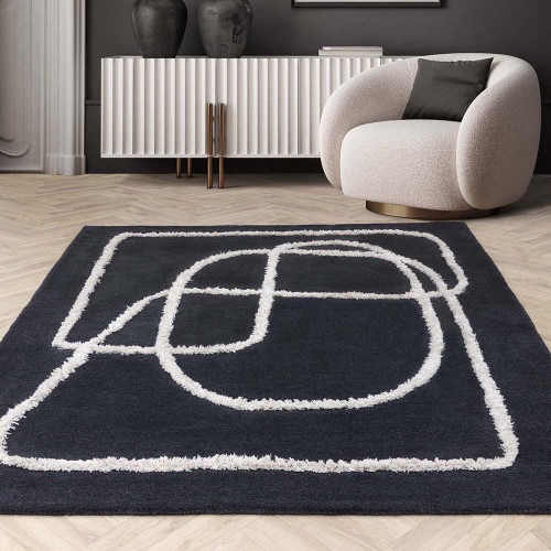 Matrix 94 Infinity Charcoal Thick Wool Floor Rug