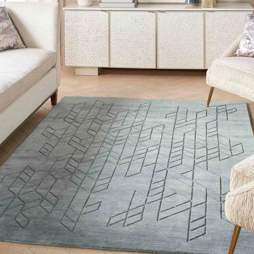 Alessa Plain Blue Handmade Wool Rug