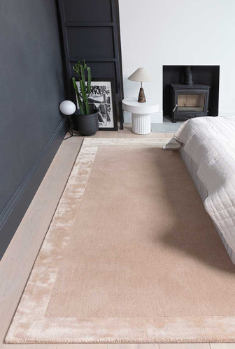 Ascot Luxury Putty Glossy Border Thick Wool Rug