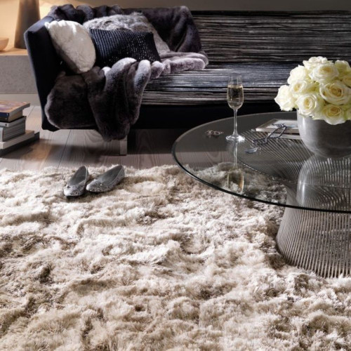 Ultra Thick Plush Shaggy Rug Sand Beige Circle