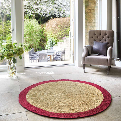 Origins Jute Border Raspberry Natural Rug Circle