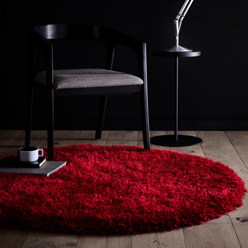 Origins Chicago Red Thick Shaggy Rug Circle