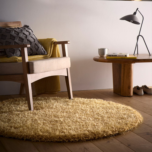 Origins Chicago Ochre Thick Shaggy Rug Circle