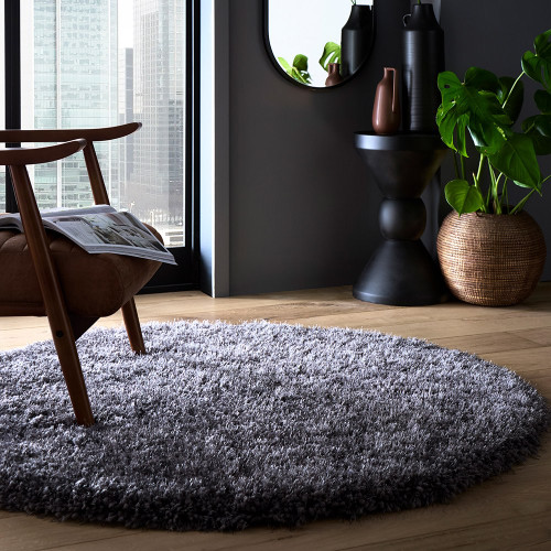 Origins Chicago New Grey Thick Shaggy Rug Circle
