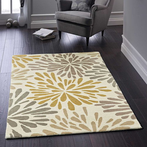 Origins Flowerburst Wool Rug Grey Yellow