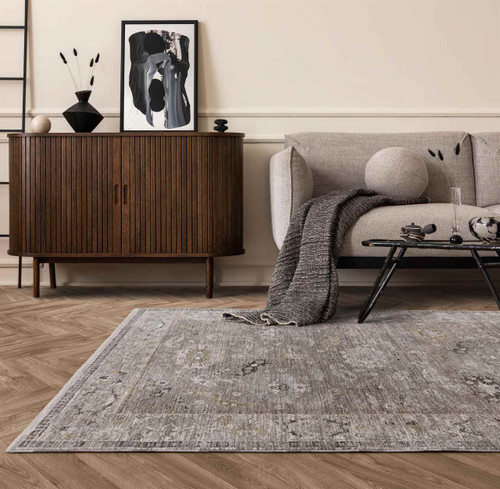 Jasper JA04 Grey Silky Traditional Fringe Rug