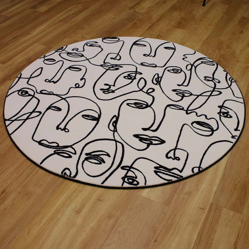 Tiago Face Art White Rug Circle
