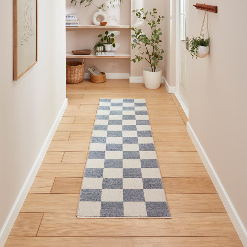 Baltimore Blue White Modern Checker Rug Runner