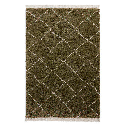 Boho 5413 Green Berber Shaggy Moroccan Rug Runner