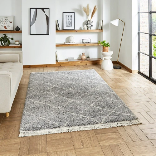 Boho 5413 Grey Berber Shaggy Moroccan Rug Runner